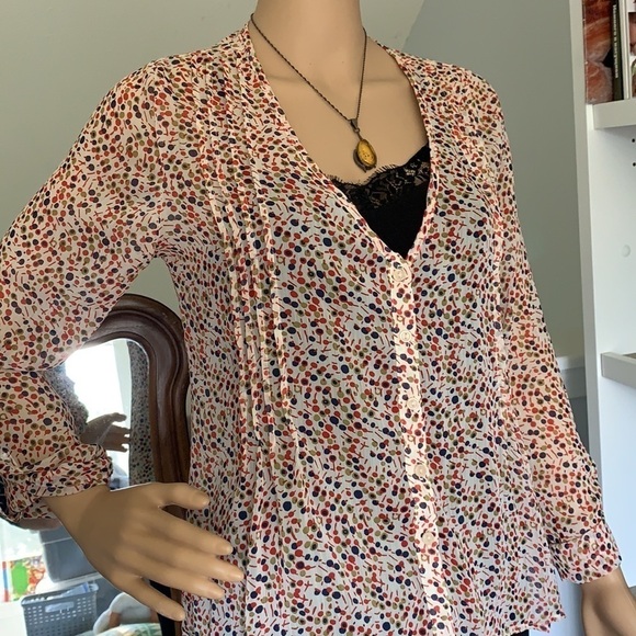 Kina sheer blouse polka dot cream red navy career - Picture 16 of 16